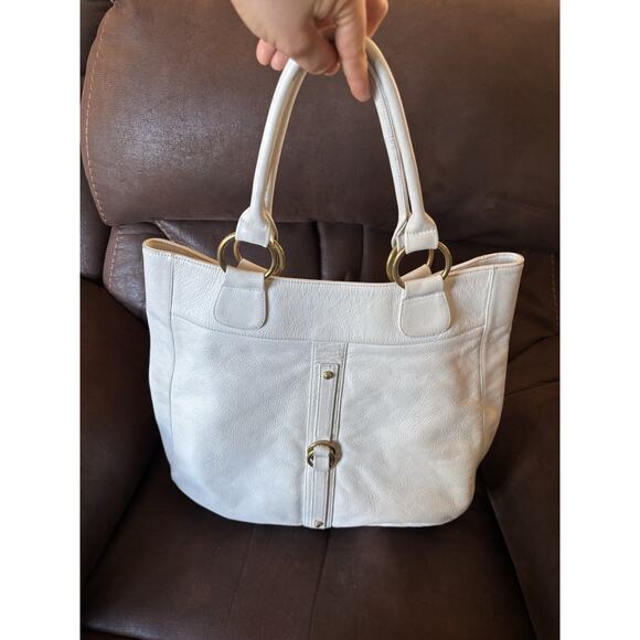 Rachel Nasvik White Tote Purse Tabitha Bag Leather Gold Hardware - Picture 7 of 9